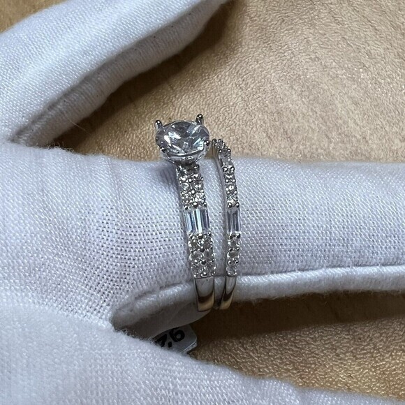 TG 925 Sterling Silver Cubic Zirconia Double Ring Women's Size 8 Rhodium Finish - Picture 16 of 16